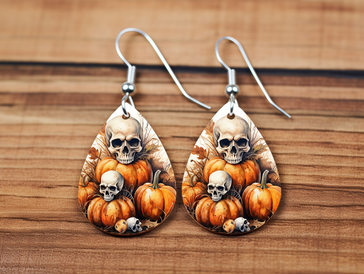 Pumpkin Skull Drop Earrings