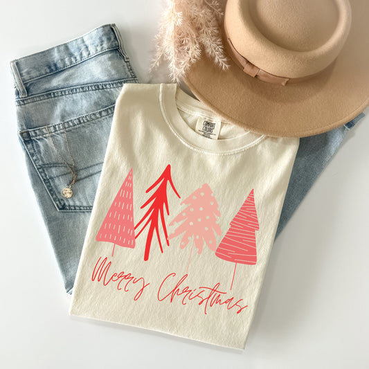 Merry Christms Red Trees - Comfort Colors Graphic Tee