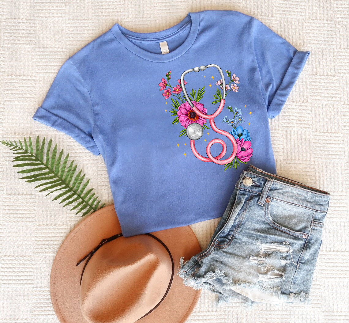 Floral Stethoscope - Graphic Tee