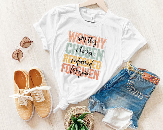 Worthy Chosen Blessed Forgiven Graphic Tee