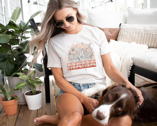 Mama Retro Stripe Flowers Graphic Tee
