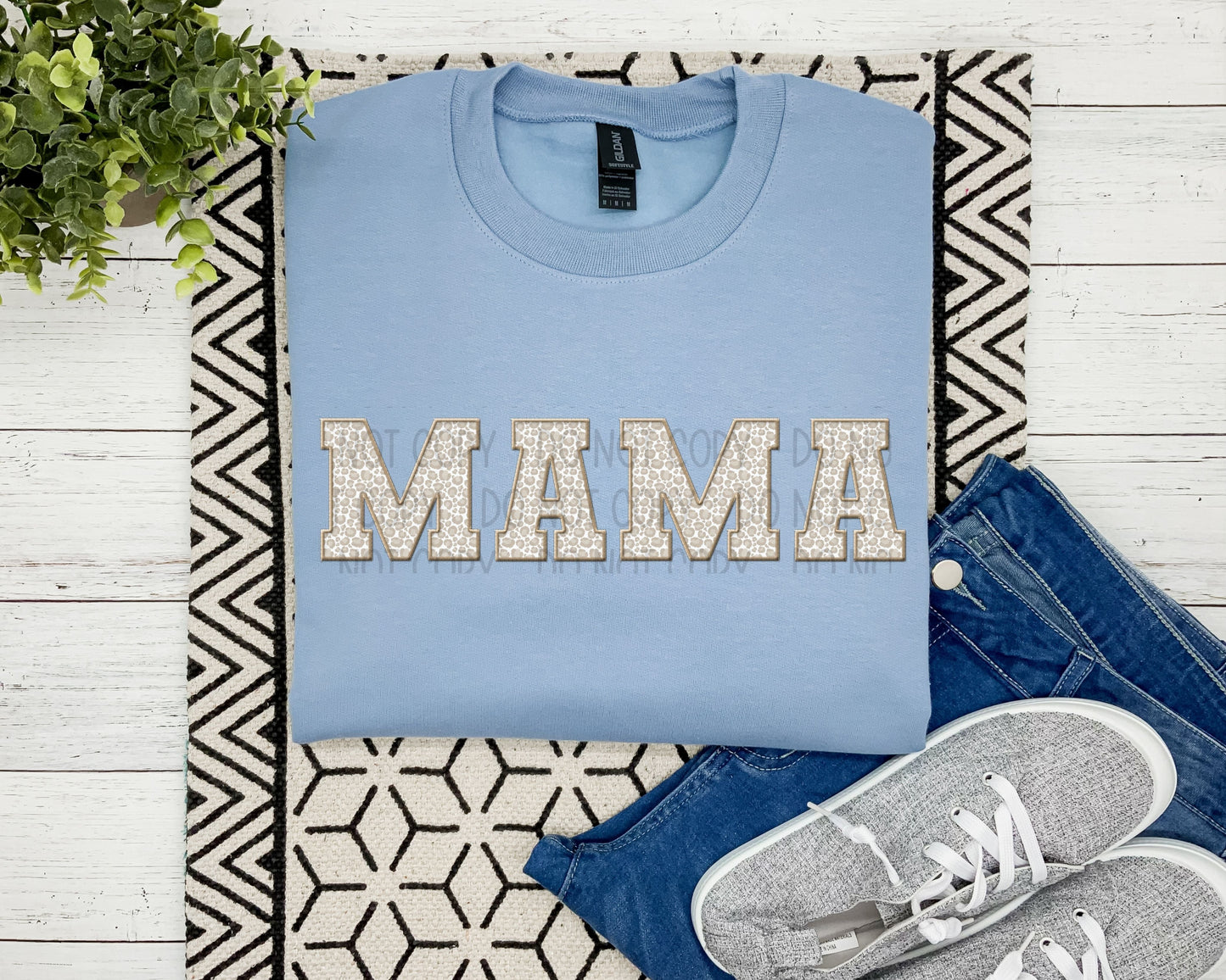 MAMA Tan Leopard Faux Embroidery Sweatshirt