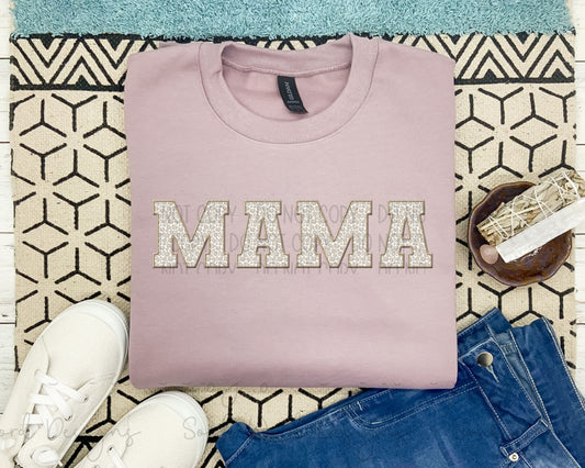 MAMA Tan Leopard Faux Embroidery Sweatshirt