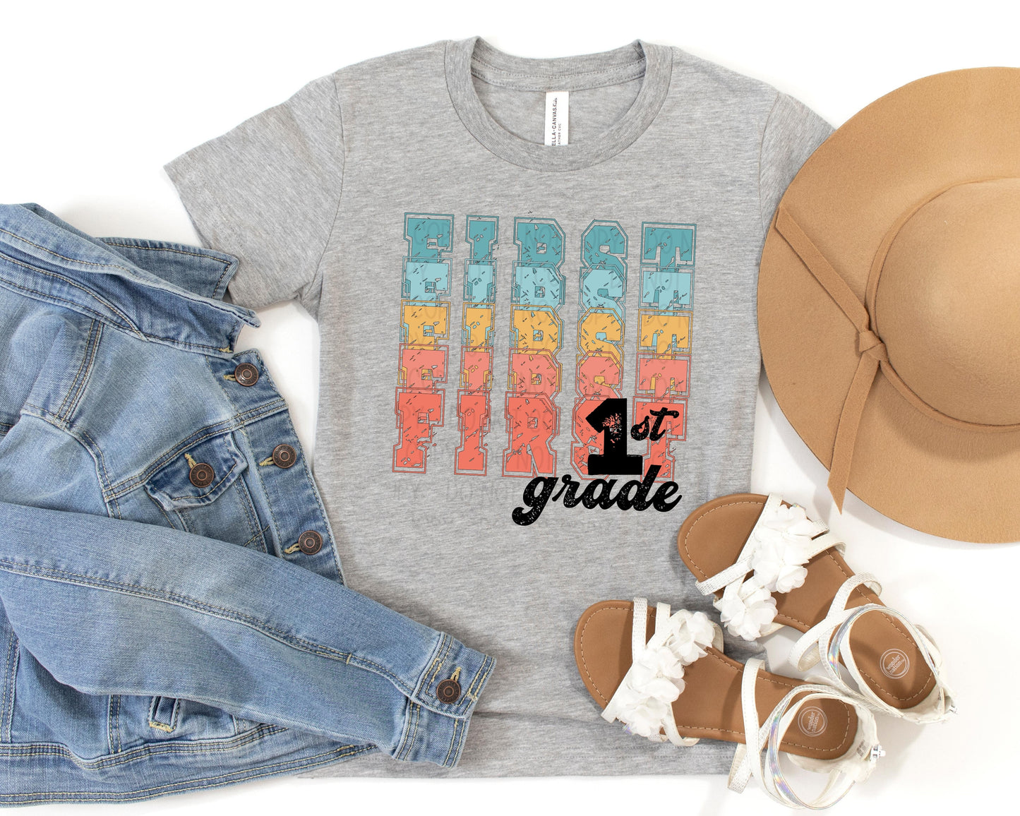 Colorful Stacked First Grade Graphic Tee